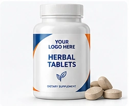 Illustrative herbal tablets packaging with YOUR LOGO HERE placeholder